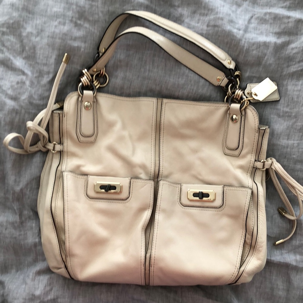 NEW cream soft leather medium Coach tote bag